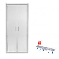 Набір Qtap двері в нішу Gemini CRM209.C6 90х190 см, скло Clear 6 мм, покриття CalcLess + трап лінійний Dry