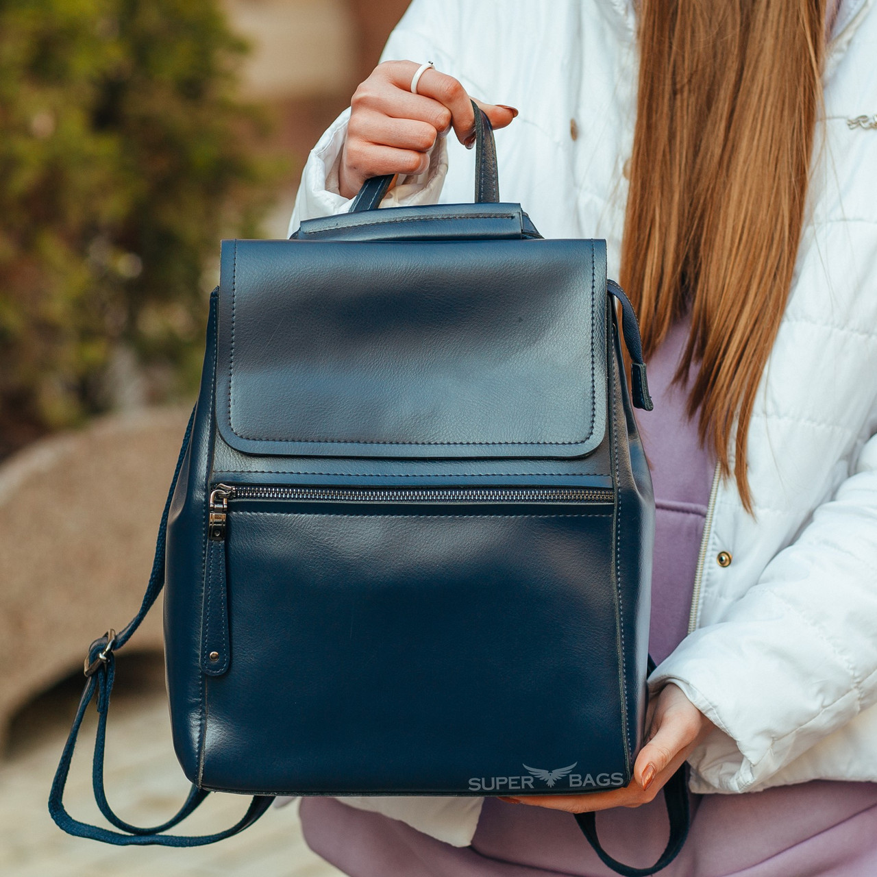 Темно-синій жіночий рюкзак-сумка з натуральної шкіри Tiding Bag - 13286