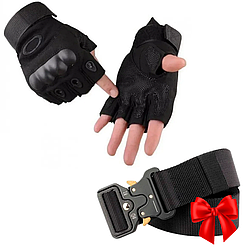 Тактичні рукавички з відкритими пальцями, Чорний M + Подарунок Чоловічий тактичний ремінь 145 см