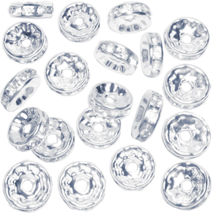 Набір 20 шт Намистини 10 мм, Ронделі Металеві зі Стразами, Колір Срібло, Фурнітура для Біжутерії, Рукоділля, фото 1