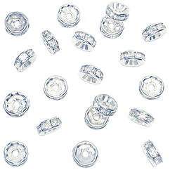 Набір 20 шт Намистини 7 мм Металеві, Ронделі зі Стразами, Колір Срібло, Фурнітура на Біжутерію, Рукоділля