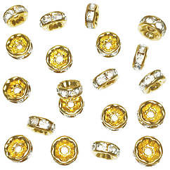 Набір 20 шт Намистина 10 мм Ронделі зі Стразами, Колір Золото, Фурнітура на Біжутерію, Рукоділля