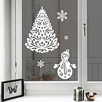 Интерьерная виниловая новогодняя наклейка Снеговик и елочка (55х45см)