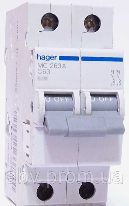 Автоматичний вимикач Hager MC213A In=13 А, 2п, С, 6kA, 2 м