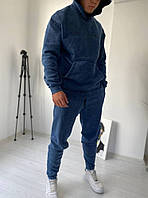 Синий теплый костюм мужской флис, утеплённый зимний спортивный костюм Турция зима