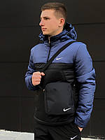 Анорак Nike мужской синий черный теплый ветровка Найк спортивная осенняя весенняя куртка