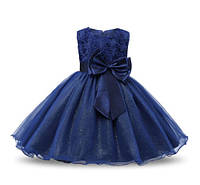 Дитяче ошатне вечірнє плаття для дівчинки темно-синє з бантом р. 110 140