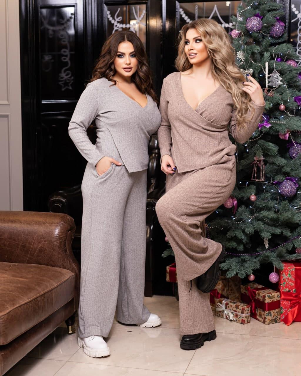 Купить Женский брючный костюм двойка теплый ангора рубчик большие ...