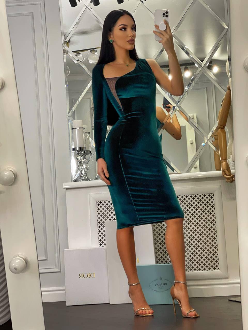 Сукня-футляр міді Вівальді жіноча красива з оксамиту зі вставкою сітки Smf6874