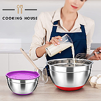 Набір металевих мисок Cooking House з силіконовим дном і кришкою — 4 шт (26-14 см), фото 6