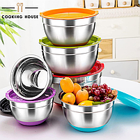 Набір металевих мисок Cooking House з силіконовим дном і кришкою — 4 шт (26-14 см), фото 4