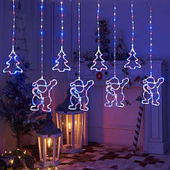 Новорічна світлодіодна гірлянда штора з дзвіночками, ялинками, дідом морозом 3x1м NN