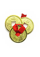 Монеты (3шт)(2.5 см) в кошелек золотые красная ленточка (100 шт/уп)