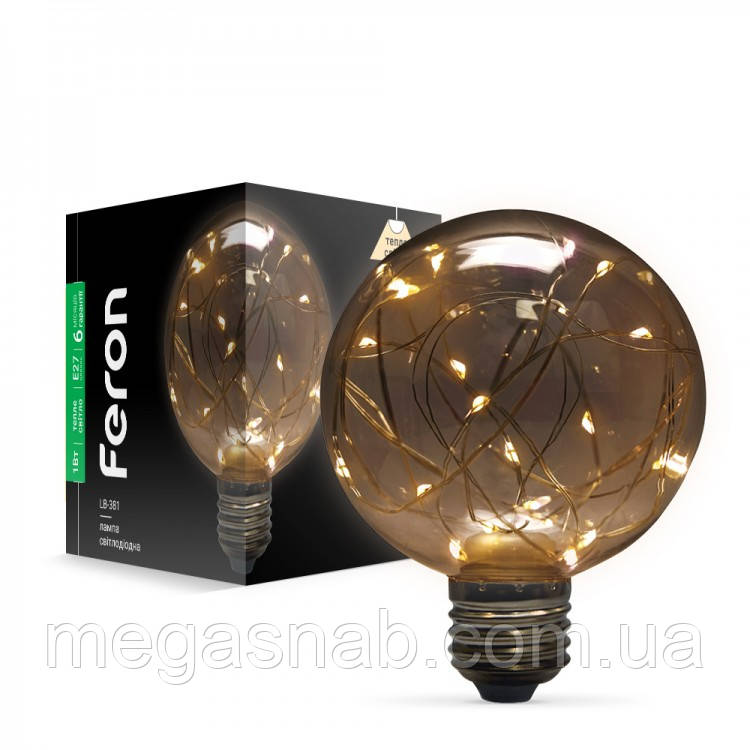 Светодиодная декоративная лампа для гирлянд белт-лайт 1W E27 Feron LB-381 2700K G45 шар - фото 1 - id-p1536933587