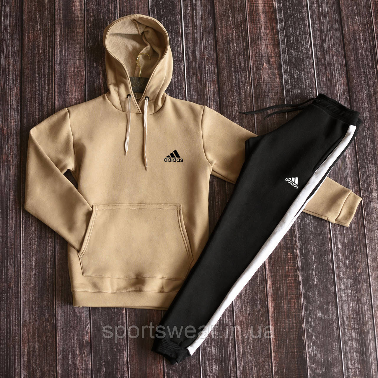 Худі Adidas HOODIE флісова Толстовка з капюшоном чоловічий Батник з принтом Адідас спортивні штани з лампасами