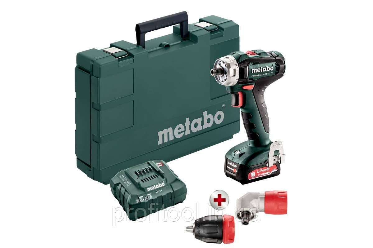 Акумуляторний шуруповерт METABO PowerMaxx ВЅ 12 Quick+кутова насадка METABO Quick*1 акб (601037620), фото 1