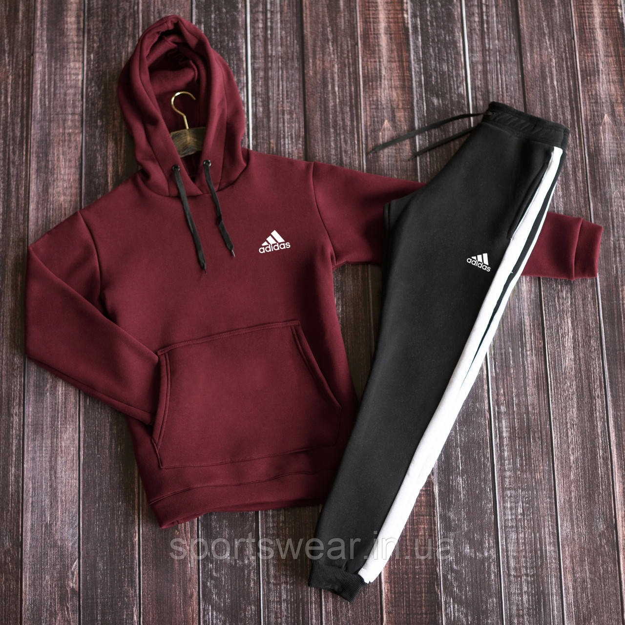 Спортивний костюм Adidas утеплений Світшот з капюшоном Худі з принтом Адідас, чоловічі штани з лампасами