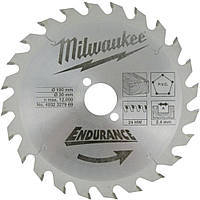 Диск пильный MILWAUKEE 184х1,8х30 мм; Z 24; дерево; ДСП; фанера; пластик; гипсокартон; шлакобетон