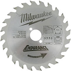 Диск пиляльний MILWAUKEE 184х1,8х30 мм; Z 24; дерево; ДСП; фанера; пластик; гіпсокартон; шлакобетон