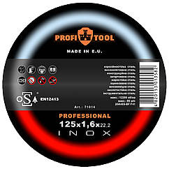 PROFITOOL Круг відрізний по металу INOX PROFESSIONAL 125х1,6х22,2 мм; 20A46S-BF; F41; 12250 об/хв (71014)