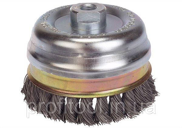 Щітка LESSMANN чашкова 80хМ14х2,0; Скручена джгутами сталевий дріт 0,5 мм; Z20 джгутів; зі стопорним кільцем; 484217, фото 1