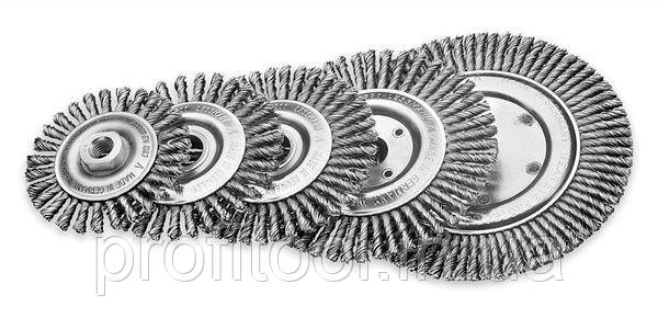 Щітка дискова LESSMANN для зварювальників 150х6х22,2 мм; Скручена джгутами сталевий дріт 0,5 мм; Z48 джгутів; 12500 про 47420148, фото 1