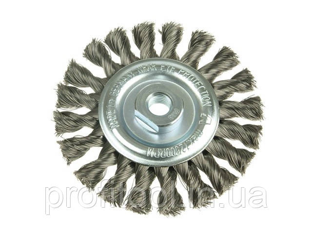 Щітка дискова LESSMANN 115х22,2 мм; Скручена джгутами нержавіюча дріт 0,35 мм; Z20 джгутів; 12500 об / хв 472711, фото 1