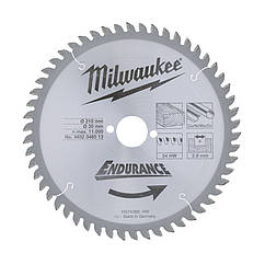 Диск пиляльний MILWAUKEE 305х3,2х30 мм; Z 60; дерево; ДСП; фанера; пластик; гіпсокартон; шлакобетон