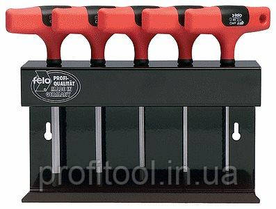 Набір викруток Т-образних FELO шестигранних SW 3,0 / 4,0 / 5,0 / 6,0 / 8,0 + стійка; CrV сталь, 2-х компонентні (30395180), фото 1