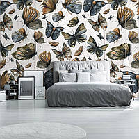 Фото обои бетонная стена 368x254 см Нарисованные бабочки в винтажном стиле (14023P8)+клей