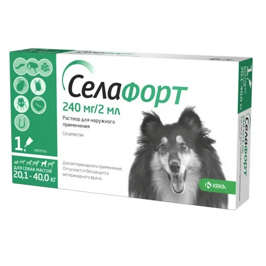 Селафорт Selafort Спот-он для собак вагою 20,1-40 кг краплі на холку, 240 мг/2 мл