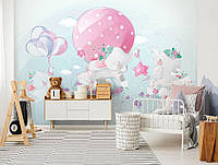Флизелиновые фото обои 254x184 см Для детей Девочке Пастель Слоны и Воздушные шарики (14072V4)+клей