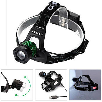 Акумуляторний налобний ліхтарик BL-2188B-T6, від USB / Налобний ліхтар для рибалки