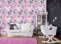 Фотообои в детскую комнату 254x184 см Единороги фламинго и цветы на розовом фоне (13952P4)+клей