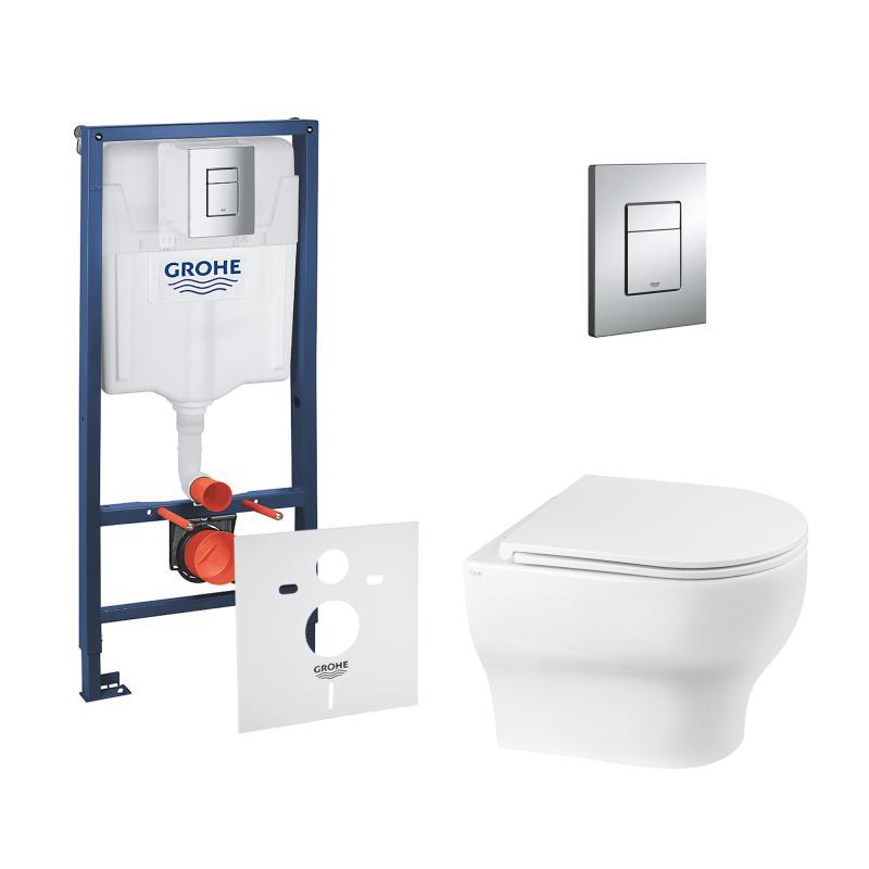 Набір інсталяція 4 в 1 Grohe Rapid SL 38772001 + унітаз із сидінням Qtap Aries QT0333063ERW