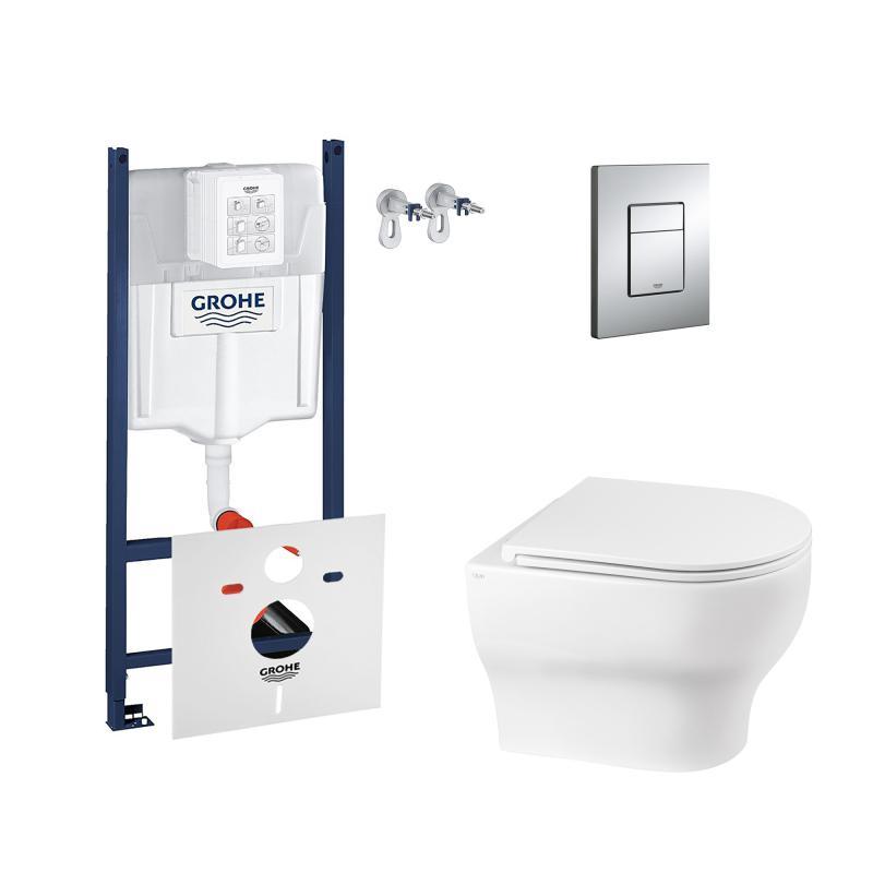 Набір інсталяція 4 в 1 Grohe Rapid SL 3884000G + унітаз із сидінням Qtap Aries QT0333063ERW