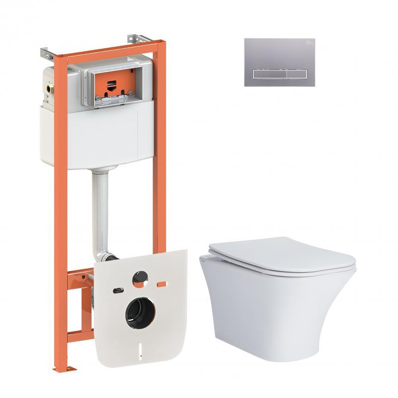 Набір Qtap-інсталяція 4 в 1 з панеллю змиву Nest (QT0133M425 + QT0111M08382SAT) + унітаз із сидінням Presto, фото 1