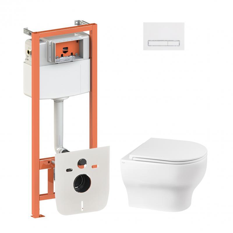 Набір Qtap інсталяція 4 в 1 з панеллю змиву Nest (QT0133M425 + QT0111M08V1384W) + унітаз із сидінням Aries