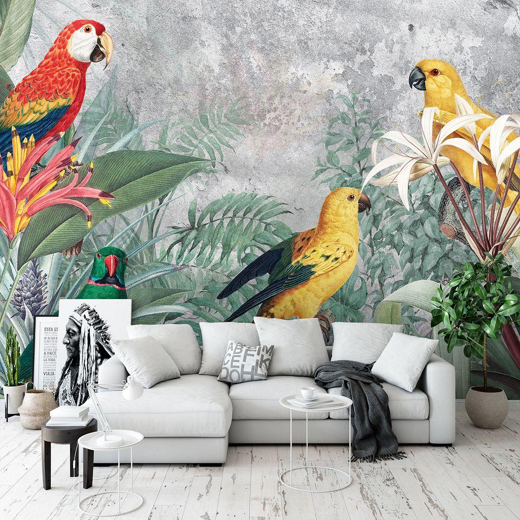 Флизелиновые фото обои с попугаями для стен 254x184 см Птицы Природа ...