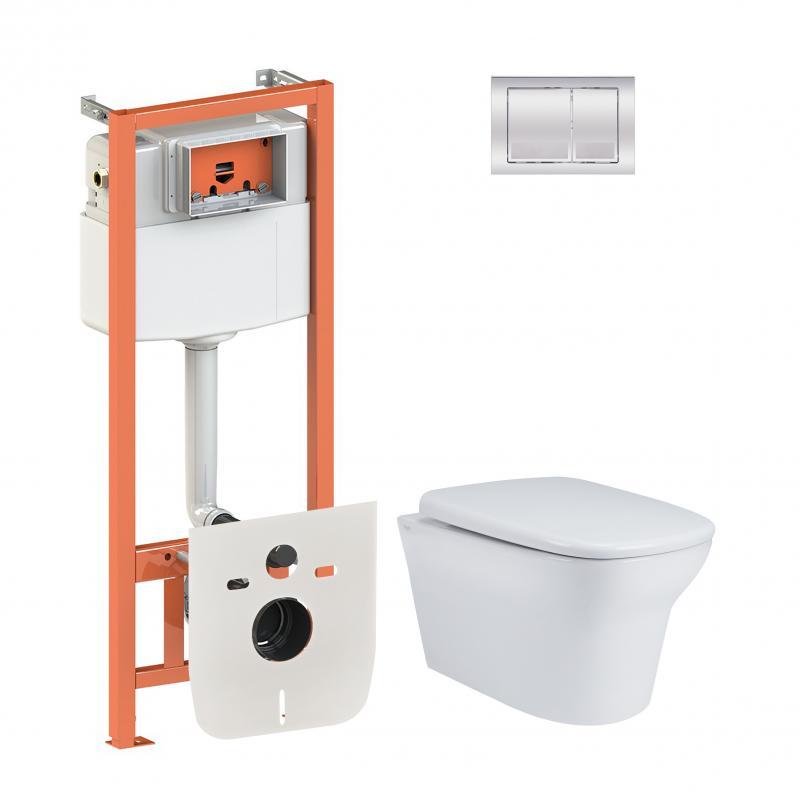 Набір Qtap-інсталяція 4 в 1 з панеллю змиву Nest (QT0133M425 + QT0111M06028CRM) + унітаз із сидінням Gemini, фото 1