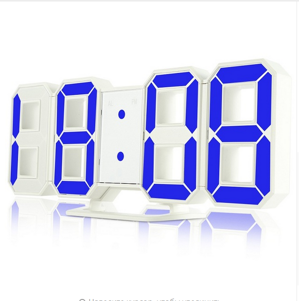 Годинник настінний / настільний електронний цифровий світний світлодіодний білий+синій (Пластик, LED)