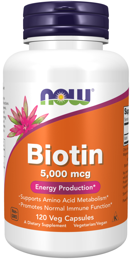 Біотин Вітамін В7 (Biotin) 5000 мкг Now Foods 120 вегетаріанських капсул