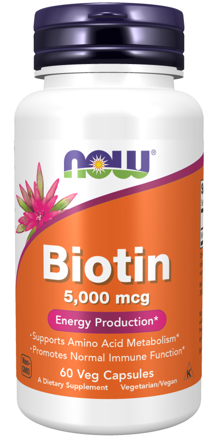 Біотин BIOTIN 5000 мкг Now Foods 60 рослинних капсул, фото 1