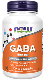 GABA ГАБА ГАМК гамма-аміномасляна кислота 500 мг Now Foods 100 рослинних капсул