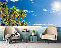 Фото обои с листьями пальмы 460x300 см 3Д Ландшафт Райский пляж на Карибском острове (13990P12)+клей