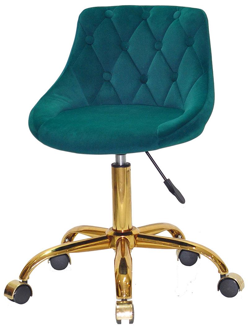Стілець Foro Button GD-Office зелений 1003 велюр на золотій хрестовині з колесами, з регулюванням висоти, фото 1