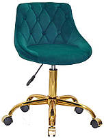 Стілець Foro Button GD-Office зелений 1003 велюр на золотій хрестовині з колесами, з регулюванням висоти, фото 2