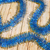 🔥 Топ! 5 см діаметр Гарний дощик для декору Блакитний із золотими кінчиками, Довжина 3 метри