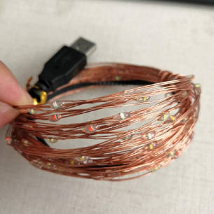 Гірлянда 30 Led 3M на мідному дроті Copper WW Warm White Batteryusb 198238, фото 2