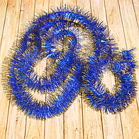 🔥 Топ! 5 см діаметр Гарний дощик для декору Синій із золотими кінчиками, Довжина 3 метри